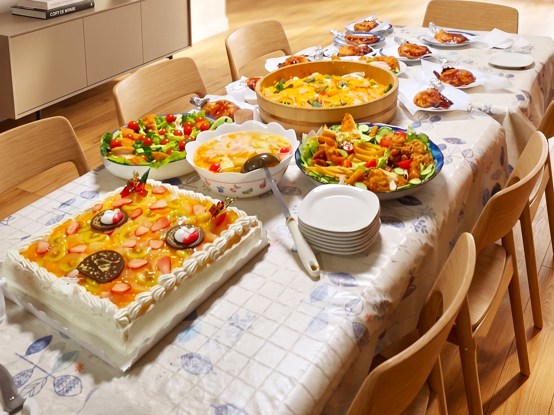 イベント時の華やかな食卓とケーキ